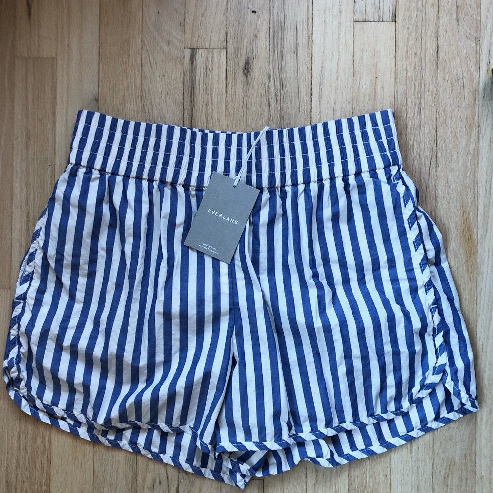 Everlane Poplin Boxer Short - Mazarine Blue / Bone Stripe